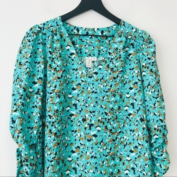 Joie Ruched Puff Sleeve Ditsy Floral Oversized Retro Top Blouse - Picture 5 of 12